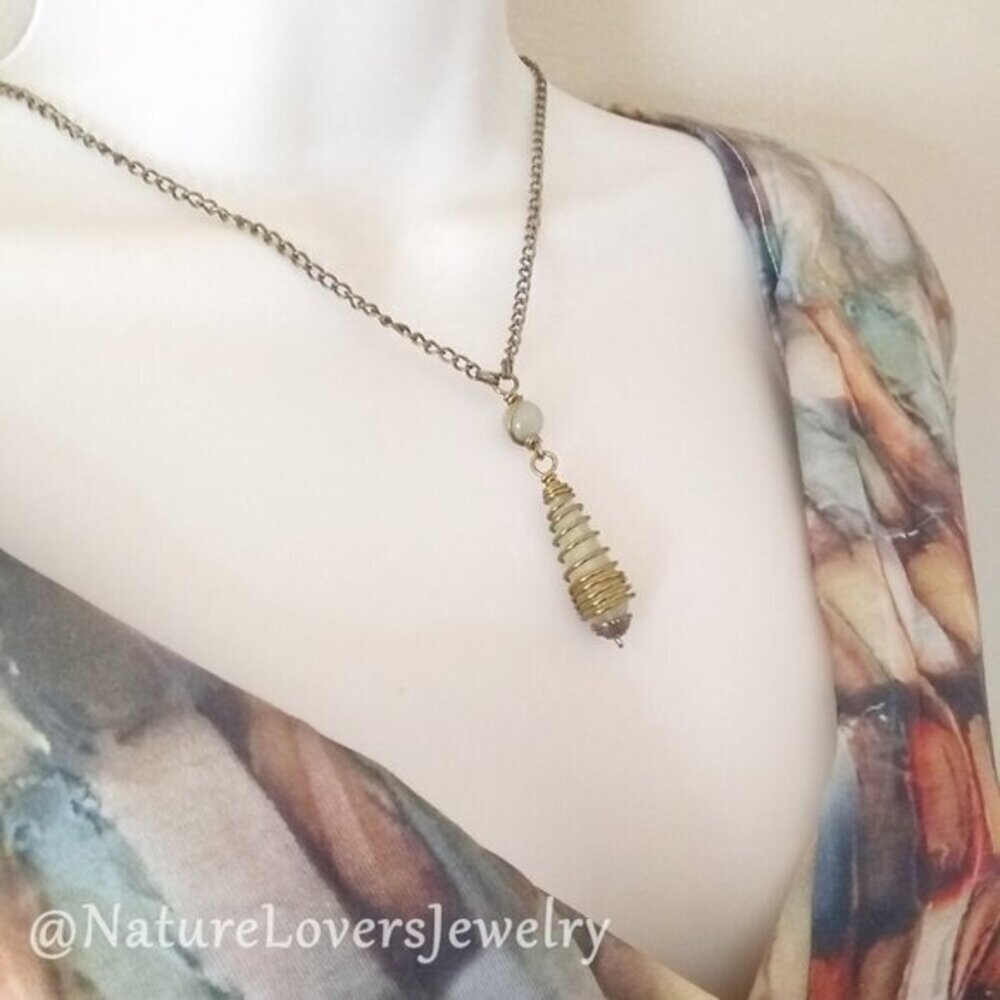 Earth Mother Sage Agate Pendant • Woodland Herbal Green Caged Teardrop Necklace - Picture 5 of 14